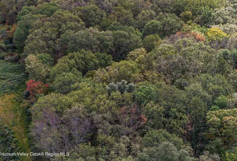 an aerial view of residential house with outdoor space and trees all around
