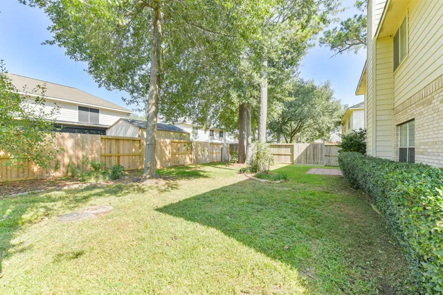 a view of a backyard with a garden and plants