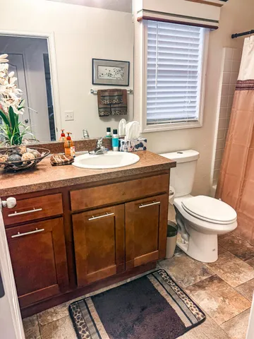 a bathroom with a sink a toilet and a mirror