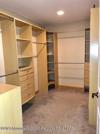 a view of walk in closet with empty racks