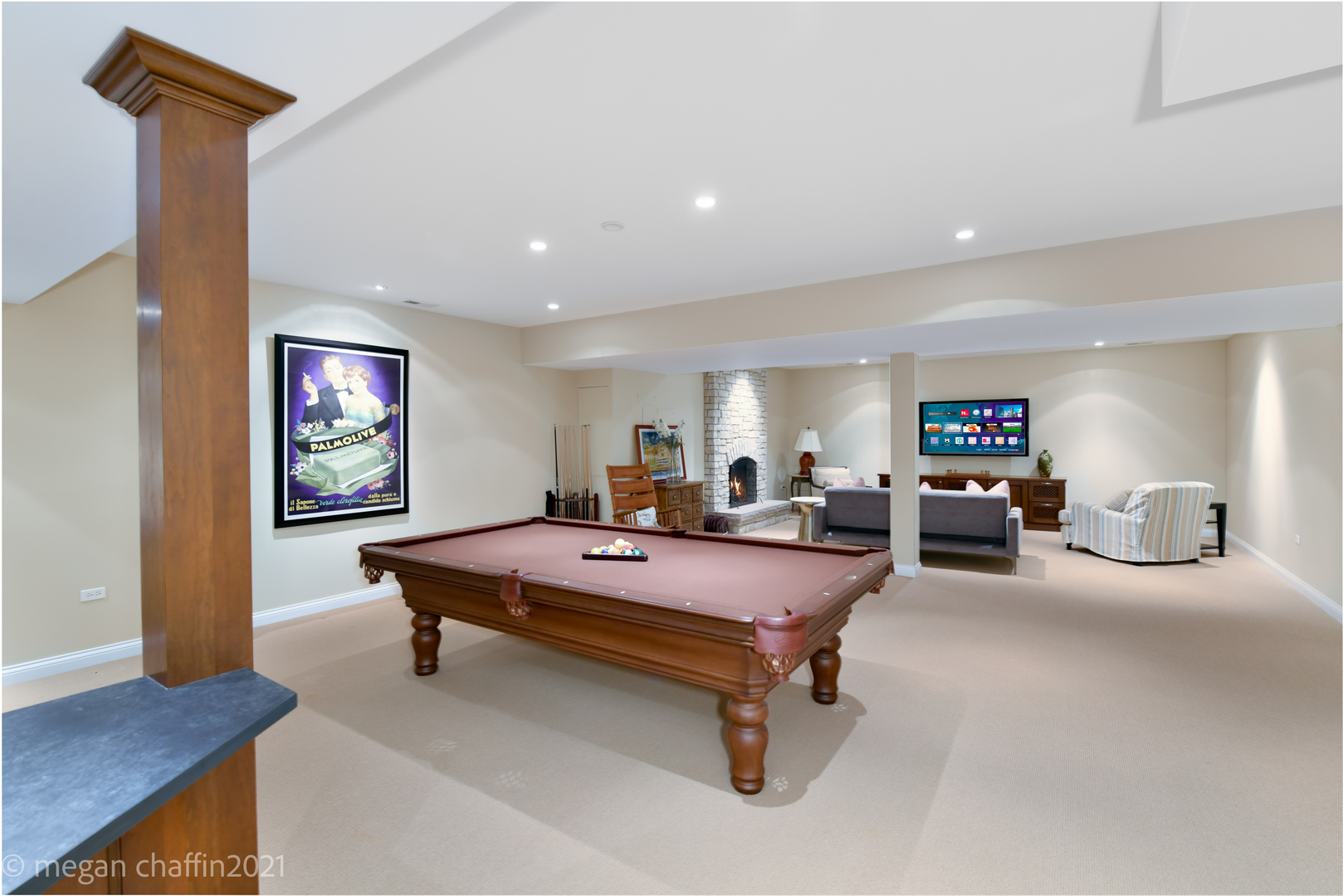 102 Church Road Winnetka, IL 60093 - Photo 34 of 46 a living room with furniture pool table and a flat screen tv