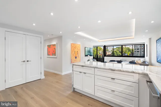 a hallway with a large window