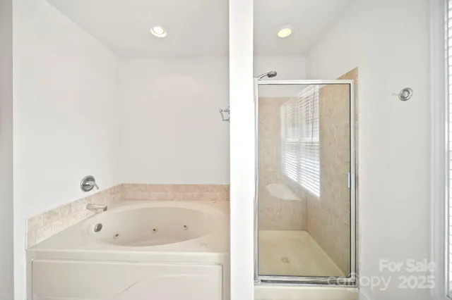 a bathroom with a bathtub and a shower
