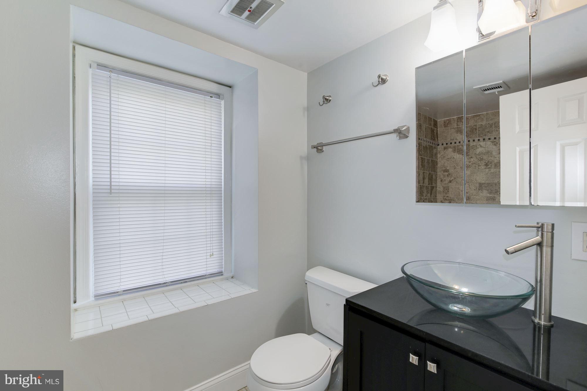 4200 River Road Northwest Washington, DC 20016 - Photo 17 of 30 a bathroom with a granite countertop sink toilet and mirror