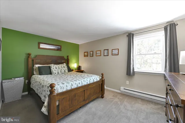 a bed sitting in a bedroom next to a window