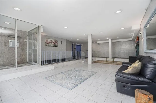 a front view of a multi story building