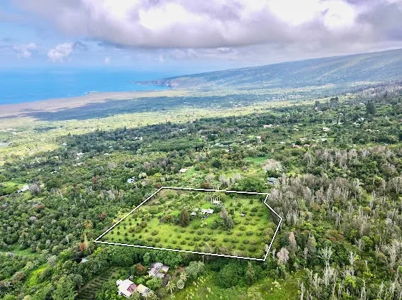 a view of a yard with an ocean