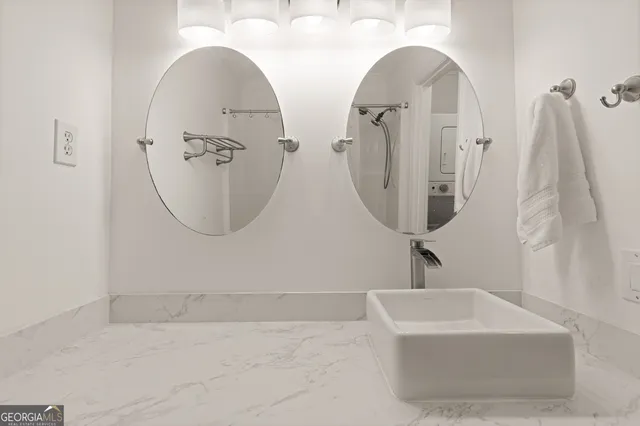 a view of small space with racks on the wall