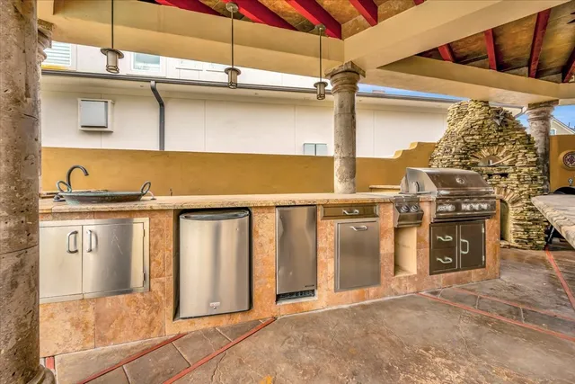 a view of a garage with wooden floor