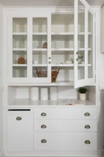 a view of wooden cabinet with empty racks