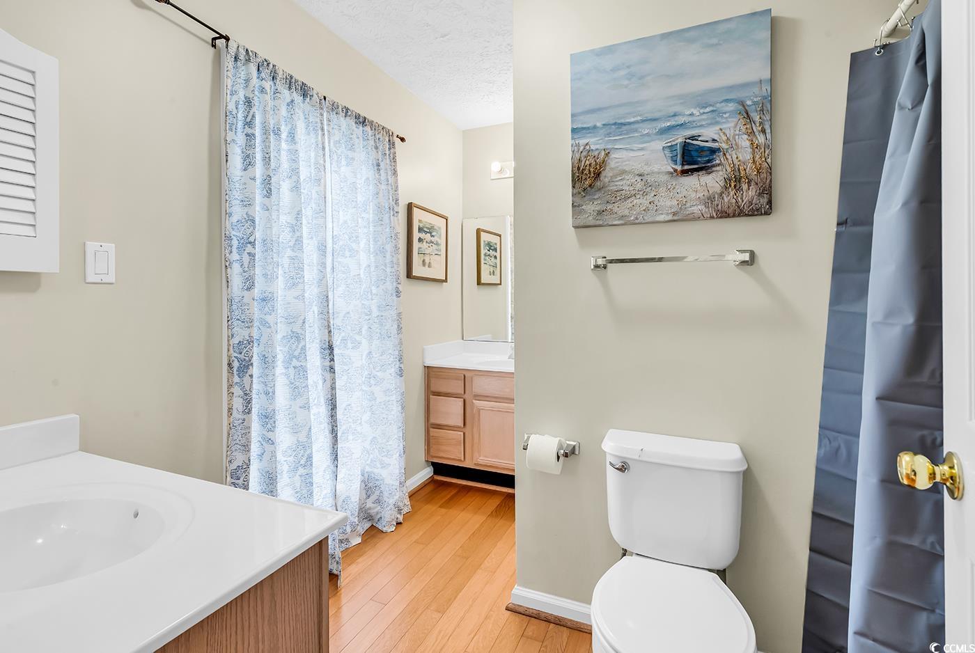 17 South Oak Drive Surfside Beach, SC 29575 - Photo 24 of 38 Full bathroom featuring vanity, hardwood / wood-style floors, and toilet