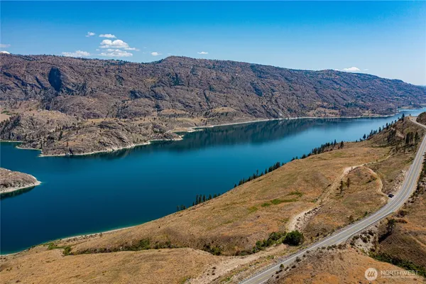 a view of a lake with a mountain