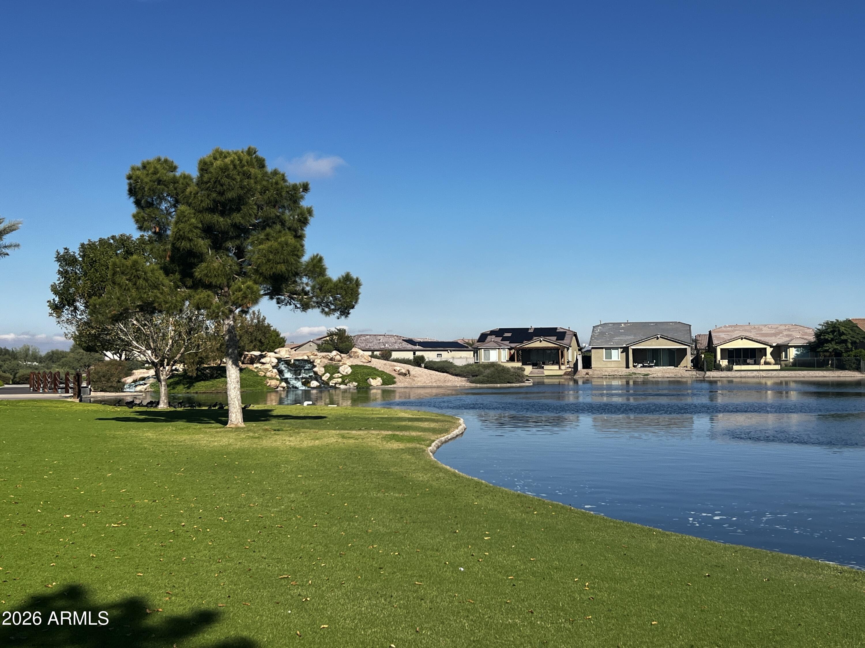 39985 West Rio Lobo Drive Maricopa, AZ 85138 - Photo 37 of 44 a view of swimming pool with outdoor seating and covered with trees in the background