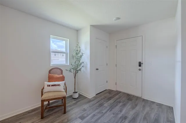 a room with a workspace