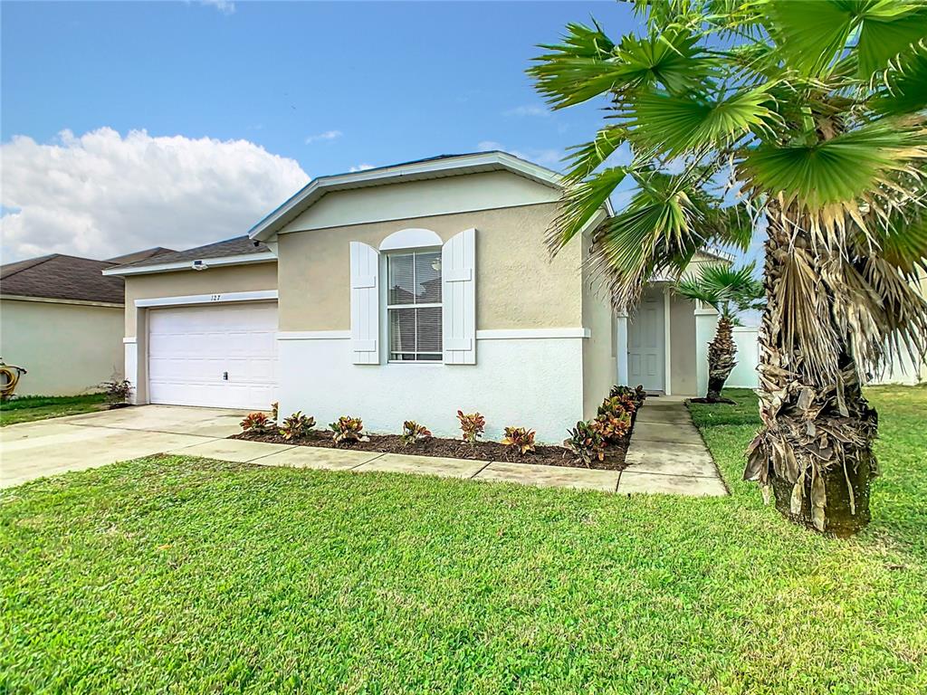 a front view of house with yard and green space