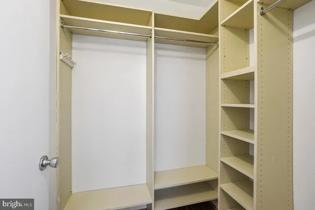 a view of an empty walk in closet