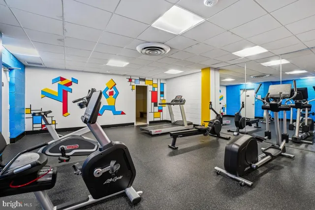 a view of a room with gym equipment