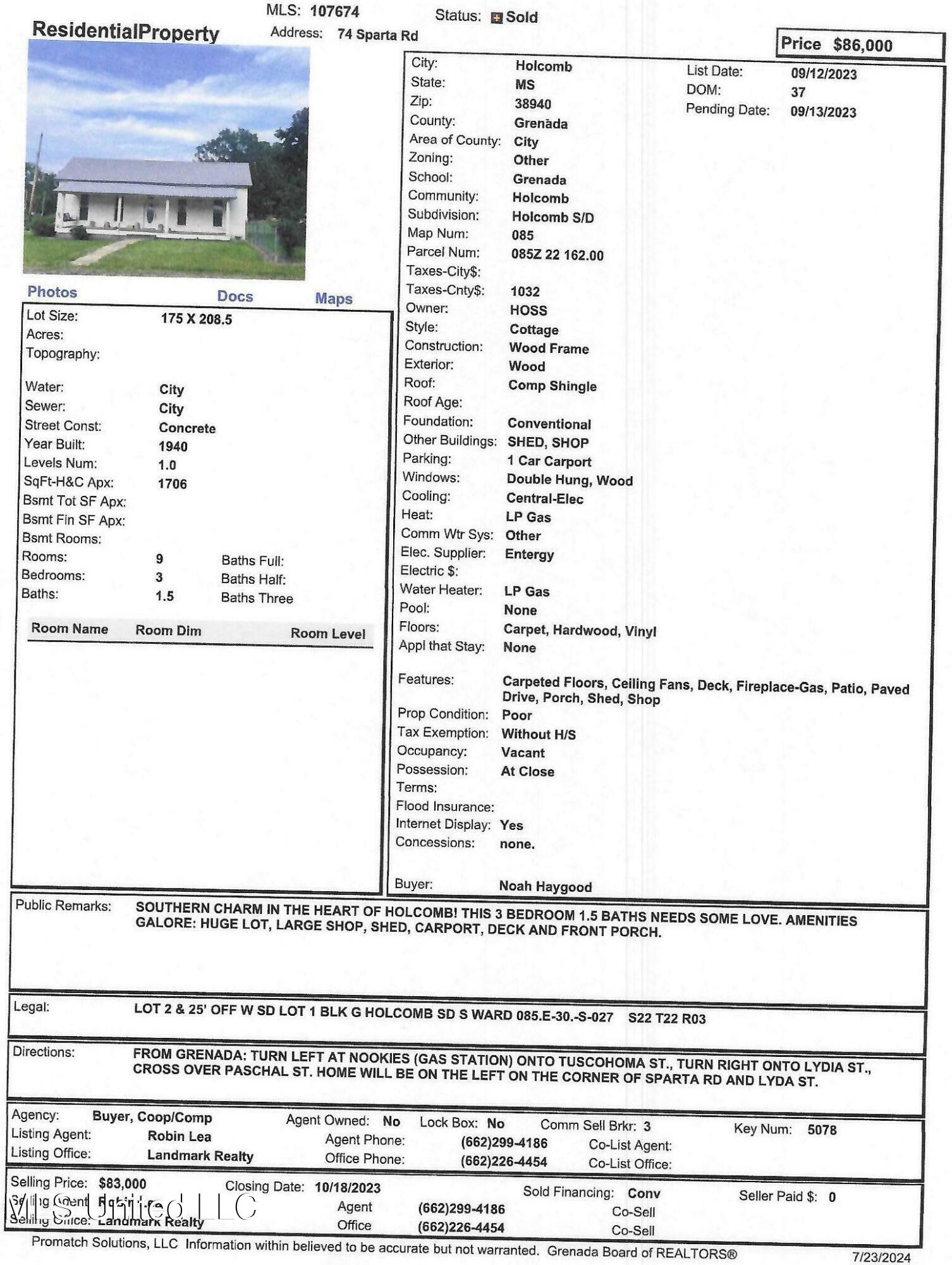 74 Sparta Road Holcomb, MS 38940 - Photo 1 of 1 74 Sparta