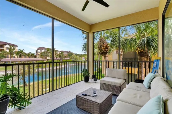 a balcony with couch