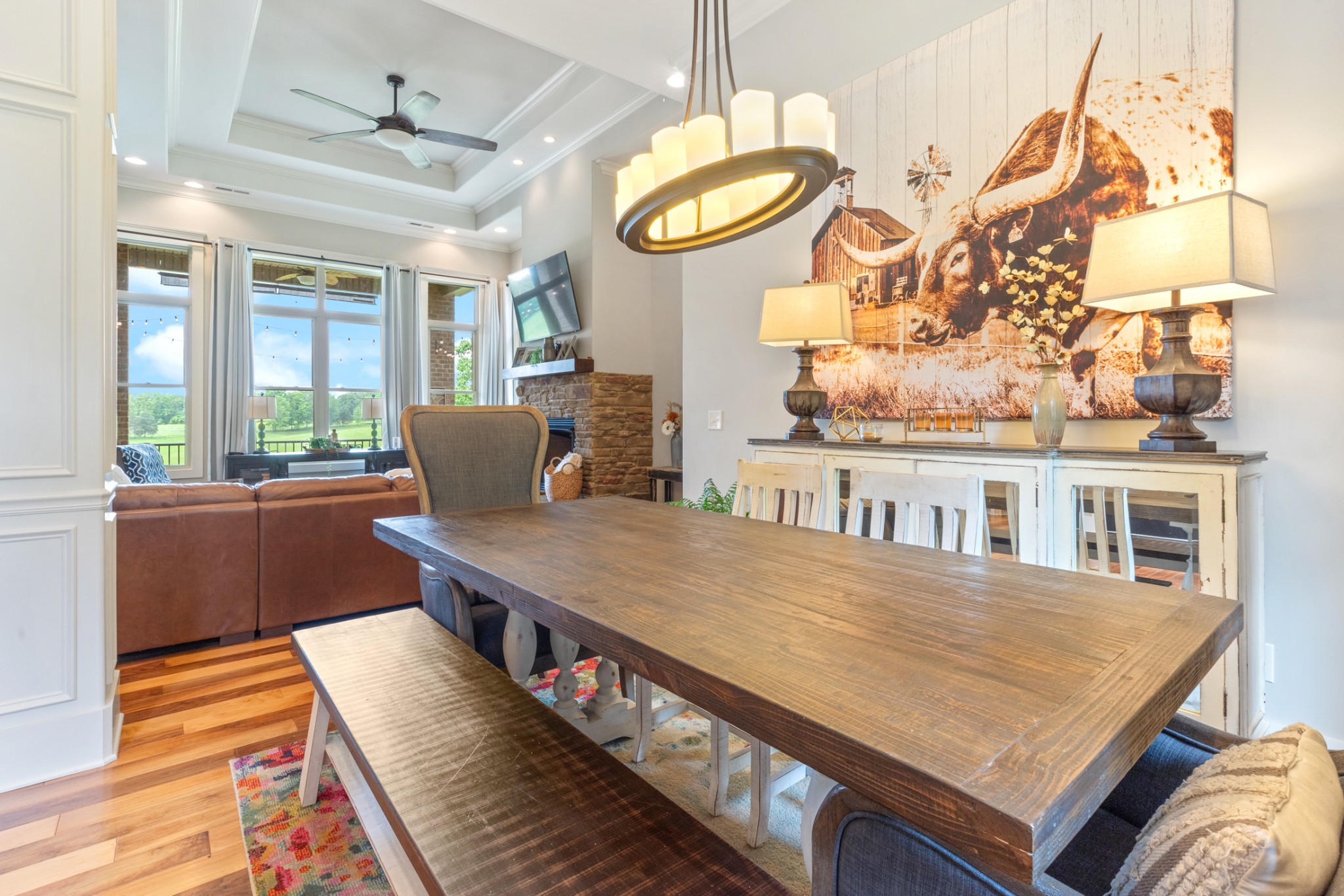 532 South Tidwell Road Bon Aqua, TN 37025 - Photo 24 of 100 a view of a dining room with furniture a chandelier and wooden floor