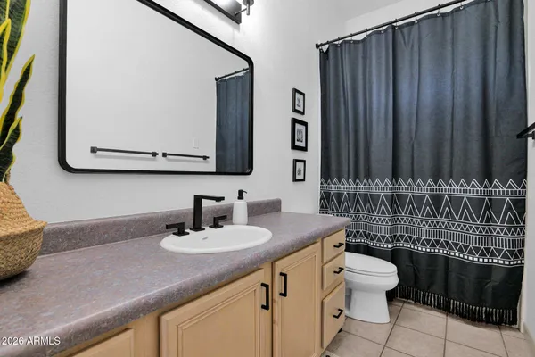 a bathroom with a sink a toilet and mirror