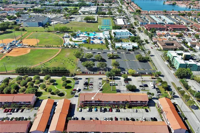 an aerial view of a garden