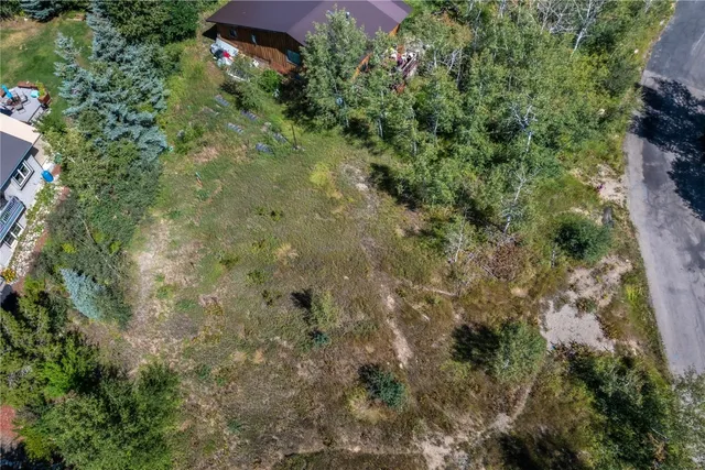 an aerial view of residential house with outdoor space and trees all around