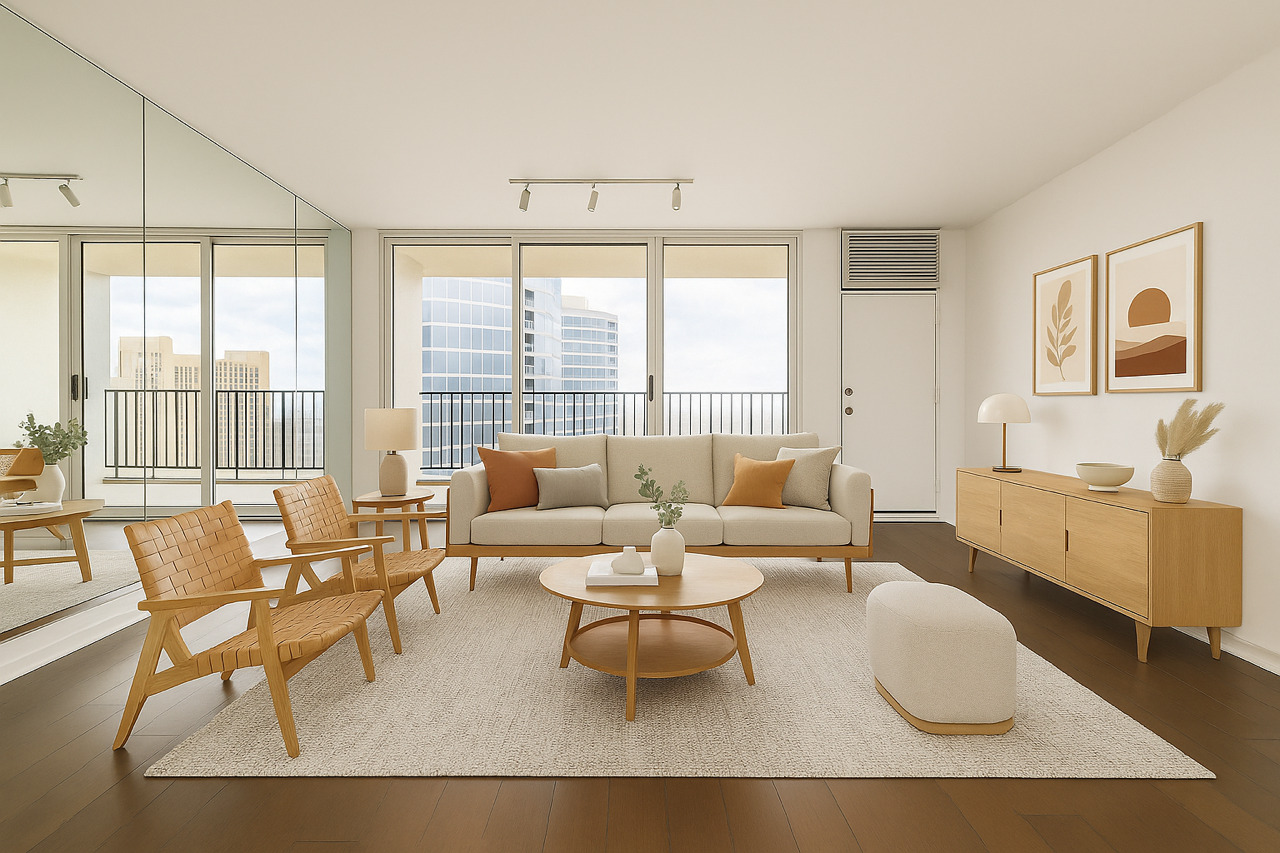 300 North State Street, Unit 5503 Chicago, IL 60654 - Photo 4 of 12 a living room with furniture and a large window