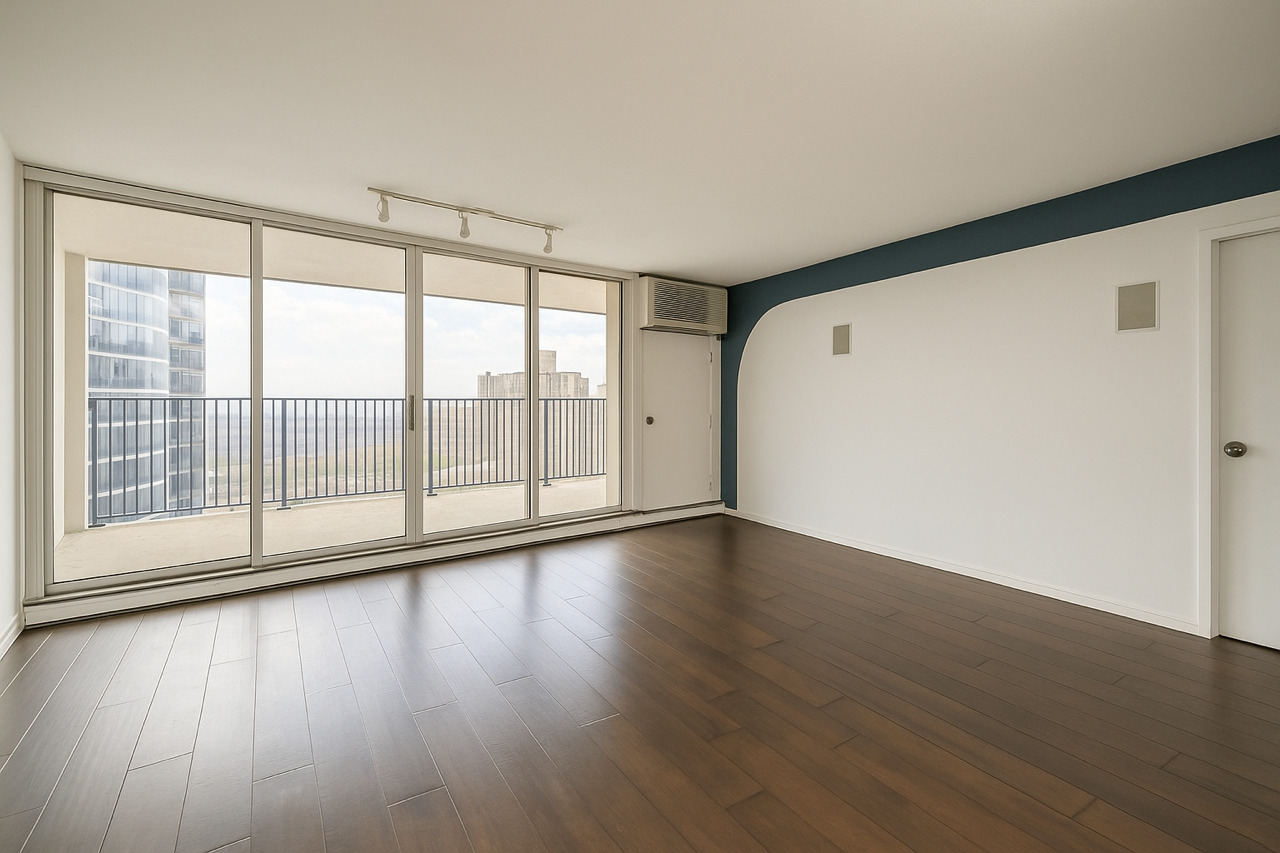 300 North State Street, Unit 5503 Chicago, IL 60654 - Photo 5 of 12 a view of an empty room with wooden floor and a window