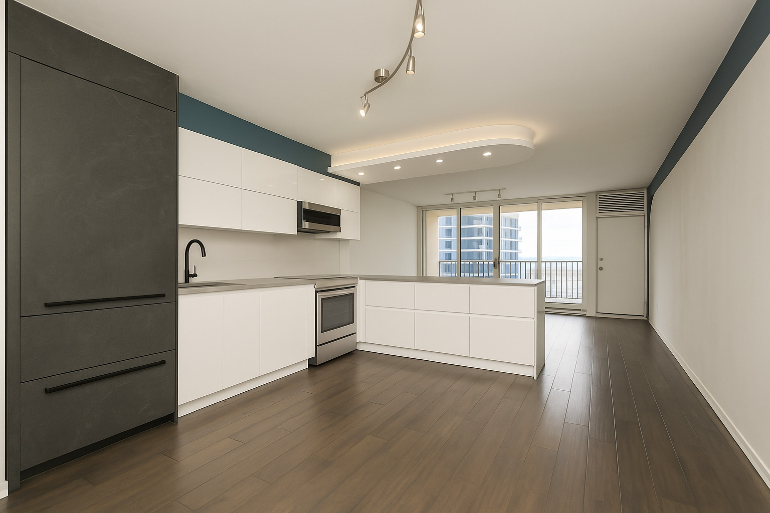 300 North State Street, Unit 5503 Chicago, IL 60654 - Photo 8 of 12 a view of an empty room with a window and wooden floor