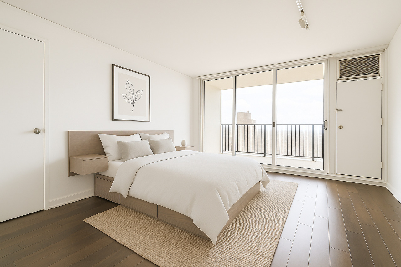 300 North State Street, Unit 5503 Chicago, IL 60654 - Photo 9 of 12 a bedroom with bed and window