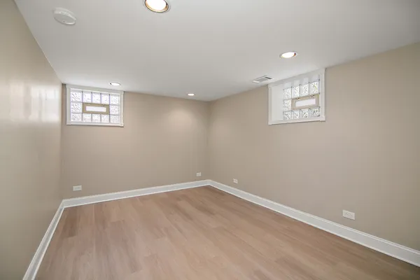 an empty room with a workspace