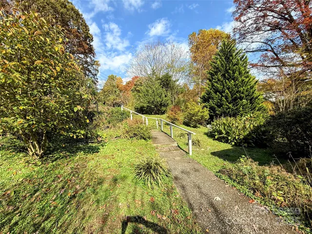 a view of a yard with a tree
