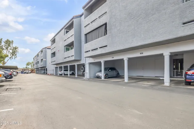 a view of a building with a street