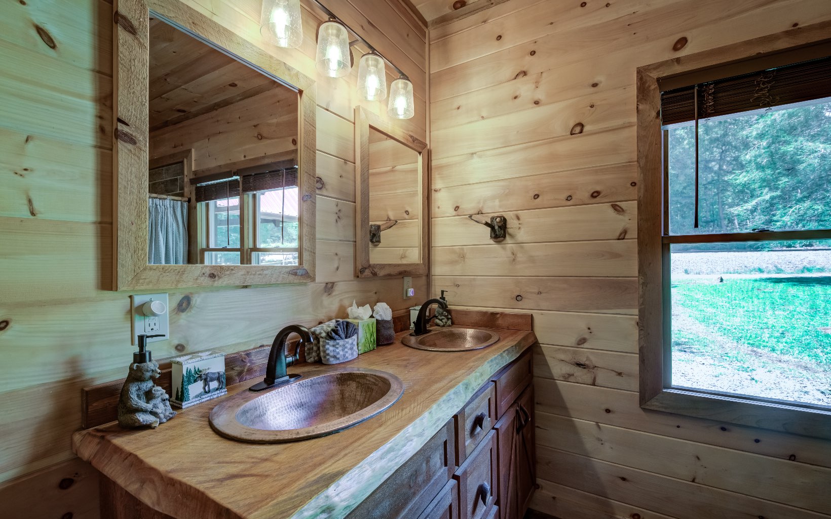 15 Kiki's River Road Blue Ridge, GA 30513 - Photo 24 of 32 a bathroom with a granite countertop sink vanity and a mirror