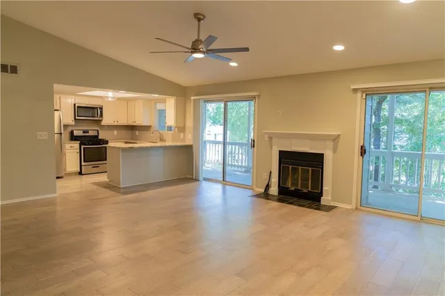 a view of a livingroom with a fireplace