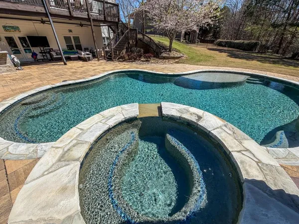 an outdoor view with swimming pool