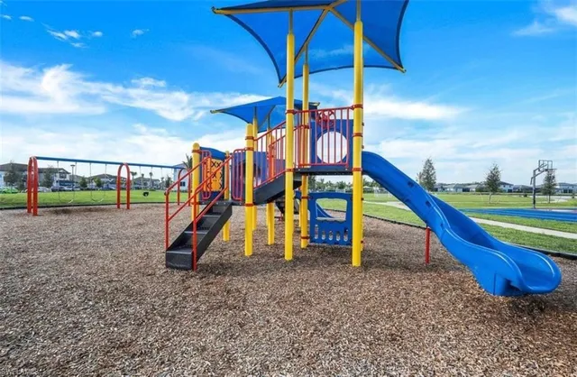 a view of a park with slide