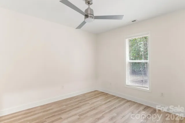 a view of a park with large trees