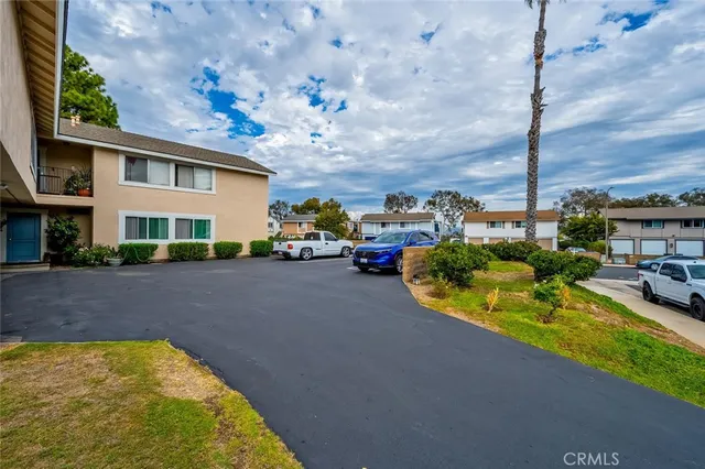 a view of a swimming pool with some potted plants