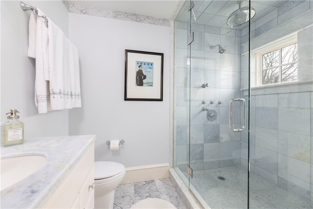 196 Channel View Warwick, RI 02889 - Photo 36 of 50 En-suite bath with huge shower, all marble, custom vanity.