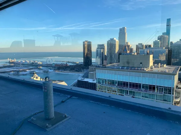 a view of a city with tall buildings