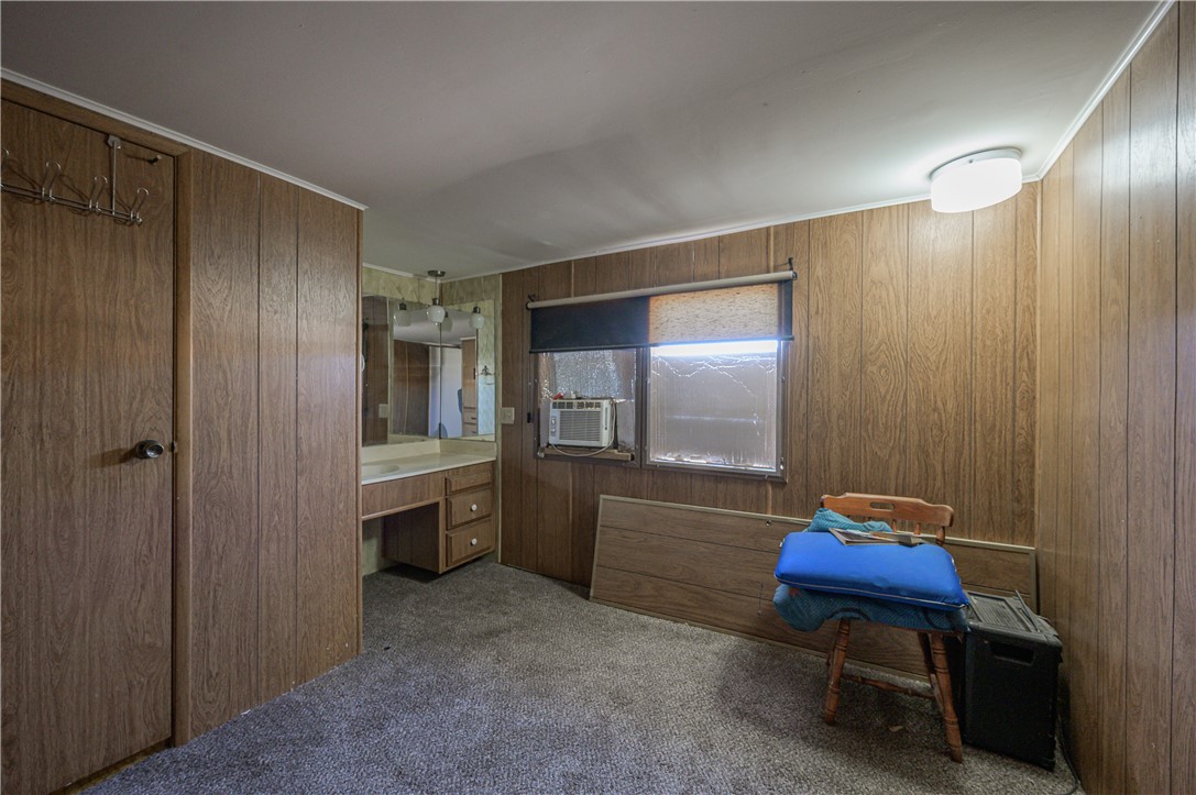 1798 Rio Grande Way Bullhead City, AZ 86442 - Photo 24 of 43 Bathroom featuring dark colored carpet, vanity, wooden walls, and ornamental molding
