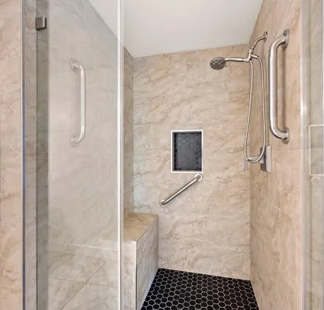 a bathroom with a shower