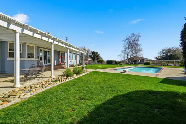 a view of outdoor space and swimming pool