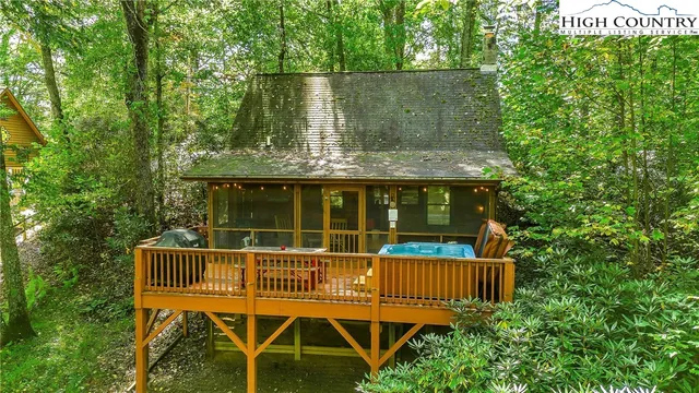 front view of a house with a deck