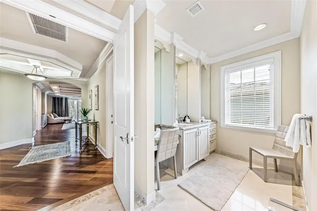 workspace with wooden floor and windows