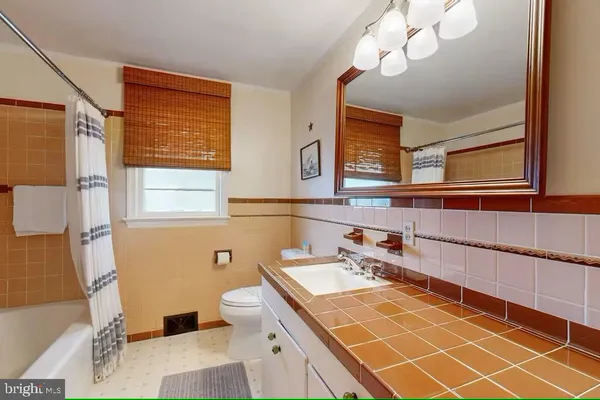 a bathroom with a double vanity sink mirror and toilet