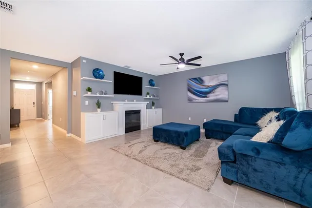 a living room with furniture fireplace and a flat screen tv