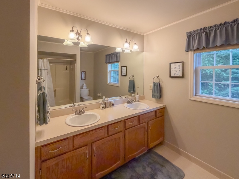29 Lark Lane Oak Ridge, NJ 07438 - Photo 23 of 26 a bathroom with a double vanity sink and a mirror